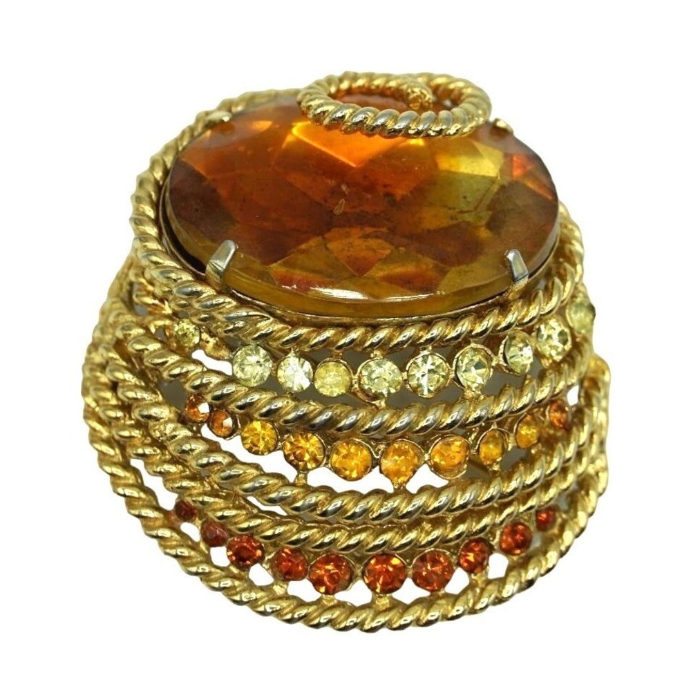 Vintage Corocraft Rhinestone Brooch Stacking Topaz Glass Signed‎ Jewelry